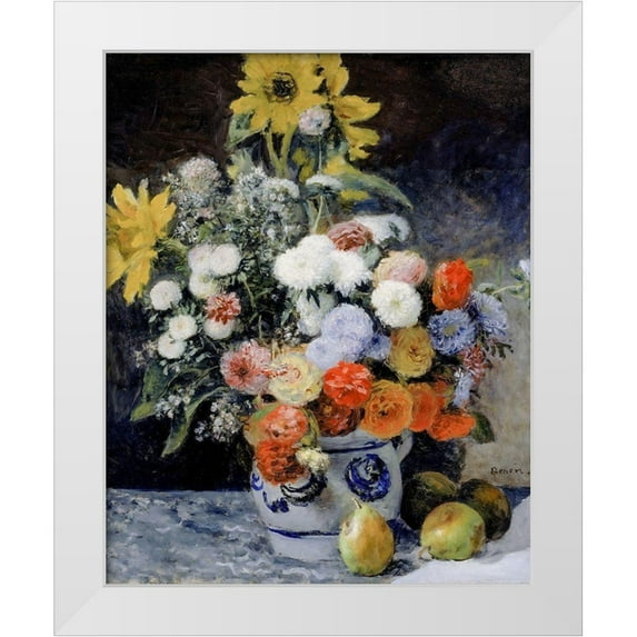 Renoir, Pierre-Auguste 12x14 White Modern Wood Framed Museum Art Print Titled - Mixed Flowers in an Earthenware Pot