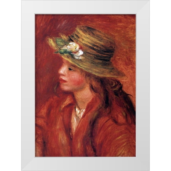 Renoir, Pierre-Auguste 14x18 White Modern Wood Framed Museum Art Print Titled - Girl With Straw Hat