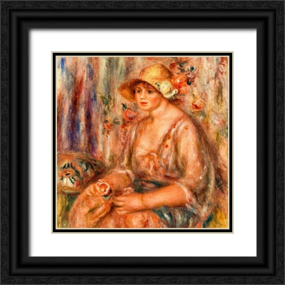 Renoir, Pierre-Auguste 15x15 Black Ornate Wood Framed with Double Matting Museum Art Print Titled - Woman in Muslin Dress 1917