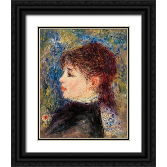 Renoir, Pierre-Auguste 15x18 Black Ornate Wood Framed with Double Matting Museum Art Print Titled - Young Woman with Rose 1877