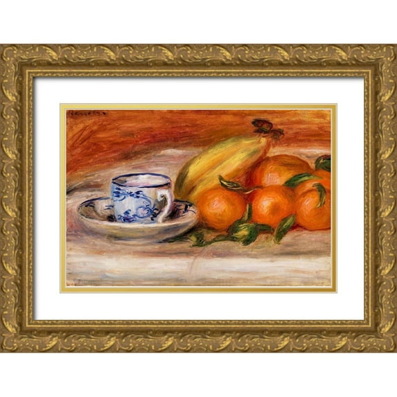 Renoir, Pierre-Auguste 18x13 Gold Ornate Wood Framed with Double Matting Museum Art Print Titled - Oranges, Bananas, and Teacup 1908