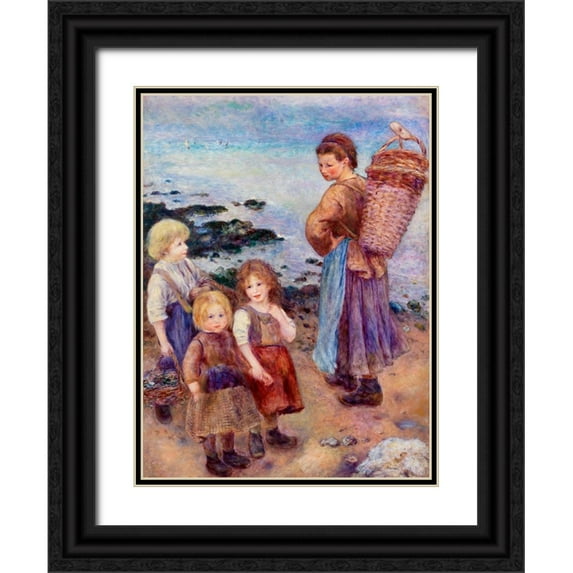 Renoir, Pierre-Auguste 19x24 Black Ornate Wood Framed with Double Matting Museum Art Print Titled - Mussel-Fishers at Berneval 1879