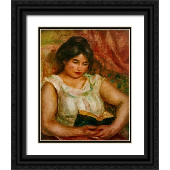 Renoir, Pierre-Auguste 20x24 Black Ornate Wood Framed with Double Matting Museum Art Print Titled - Gabrielle reading