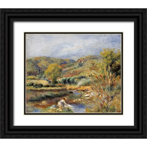 Renoir, Pierre-Auguste 23x20 Black Ornate Wood Framed with Double Matting Museum Art Print Titled - The Washerwoman