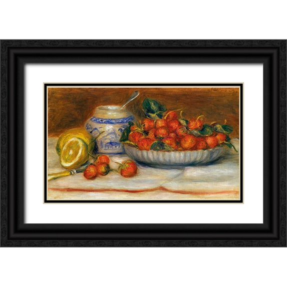 Renoir, Pierre-Auguste 24x16 Black Ornate Wood Framed with Double Matting Museum Art Print Titled - Strawberries