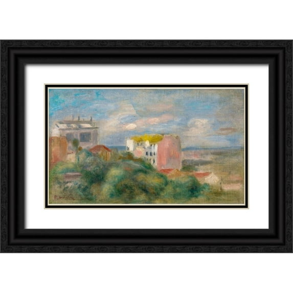 Renoir, Pierre-Auguste 24x16 Black Ornate Wood Framed with Double Matting Museum Art Print Titled - View of Montmartre