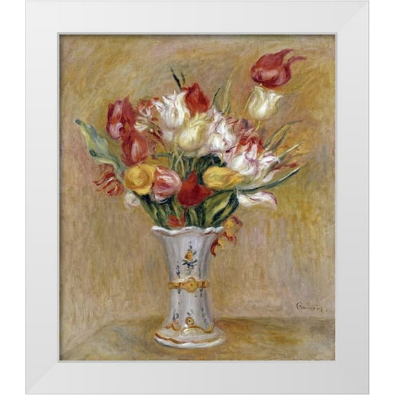 Renoir, Pierre-Auguste 26x30 White Modern Wood Framed Museum Art Print Titled - Tulipes