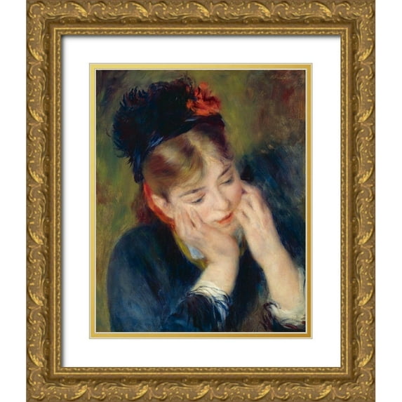 Renoir, Pierre-Auguste 26x32 Gold Ornate Wood Framed with Double Matting Museum Art Print Titled - Reflection