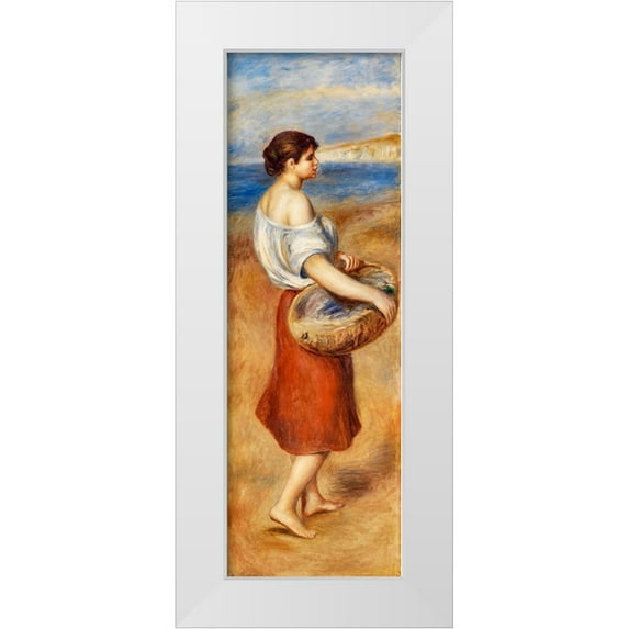 Renoir, Pierre-Auguste 9x18 White Modern Wood Framed Museum Art Print Titled - Girl with Basket of Fish 1890