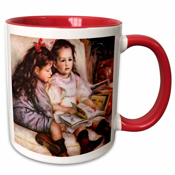 3drose, Renoir - Two Reading Girls, 15oz Two-tone Red Mug