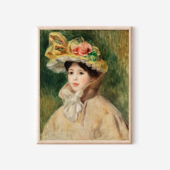 Renoir Woman With Floral Hat Poster Vintage French Impressionist Art Home Decor, 8x12 UNFRAMED