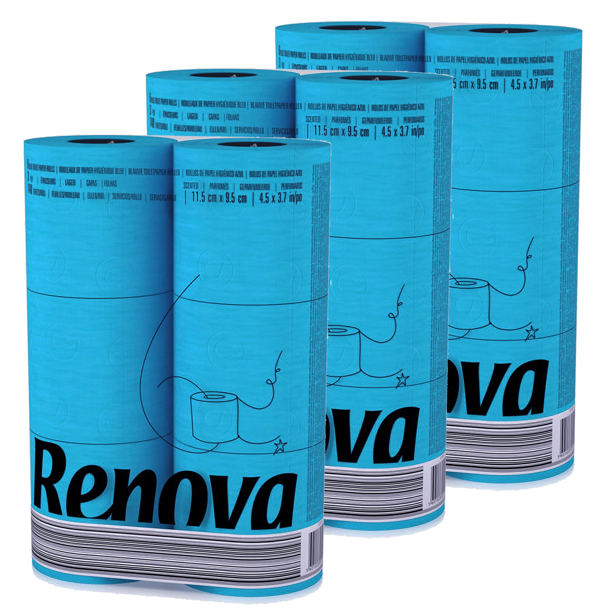 Renova 3Pack Blue Toilet Paper 18 Compact Rolls 140 Sheets 3 Ply