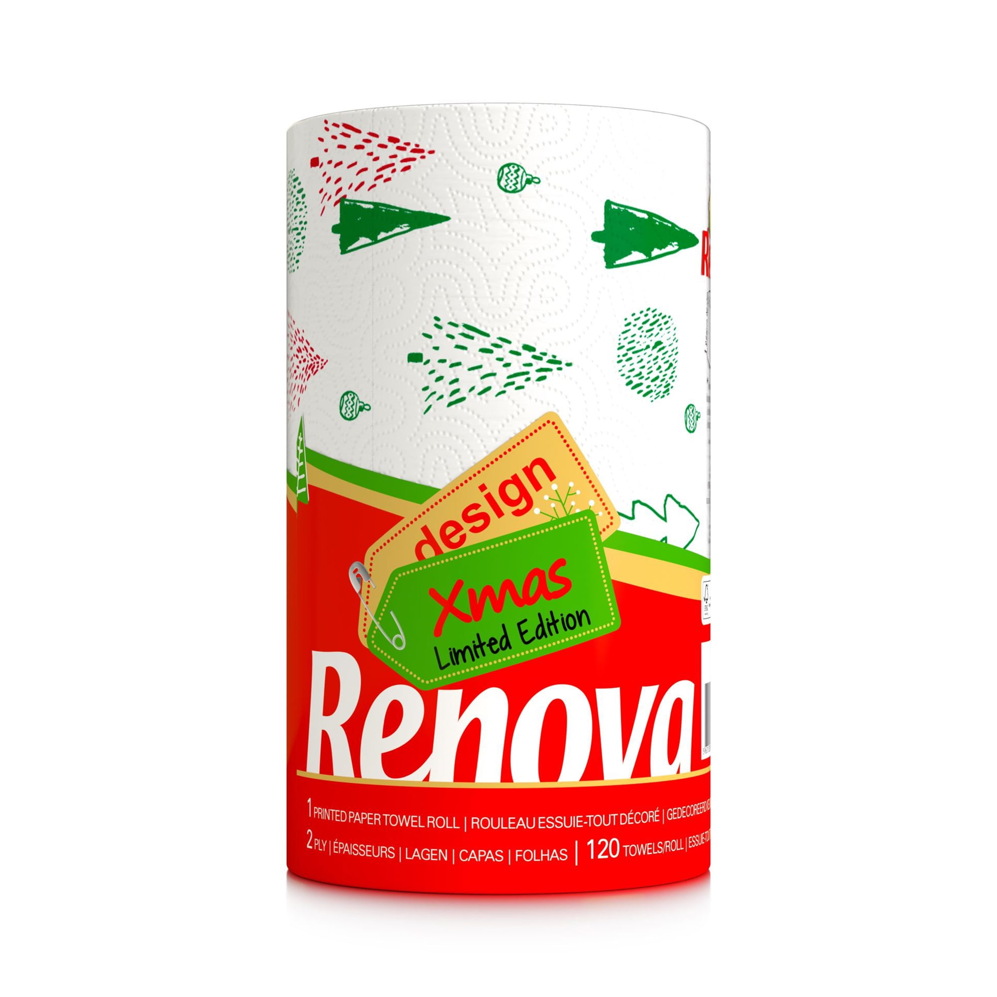 Renova Christmas Paper Towels, 1 Roll, 120 Sheets Per Roll