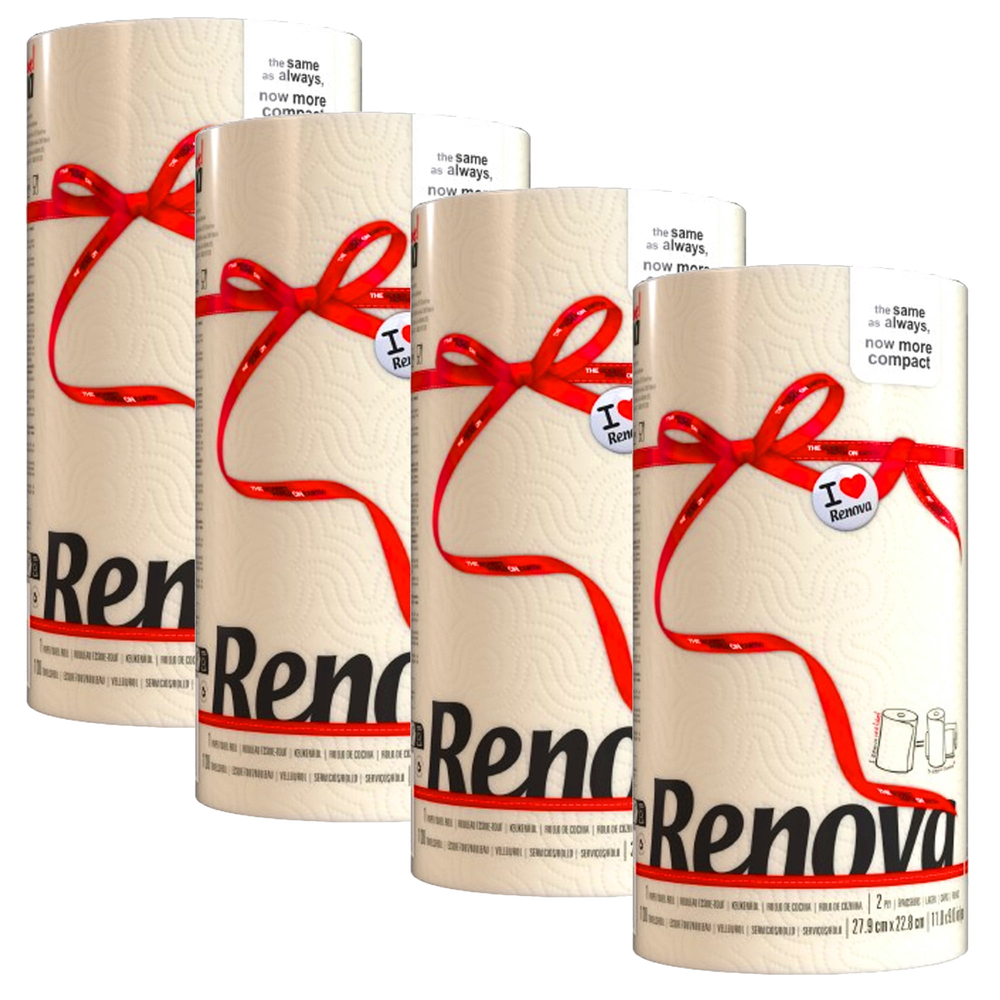 Renova Cream Paper Towel Rolls – 4 Rolls, 2 Ply, 120 Sheets Each, Compact & Absorbent