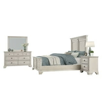 Renova Distressed Parchment Wood Bedroom Set, Queen Panel Bed, Dresser, Mirror, Nightstand
