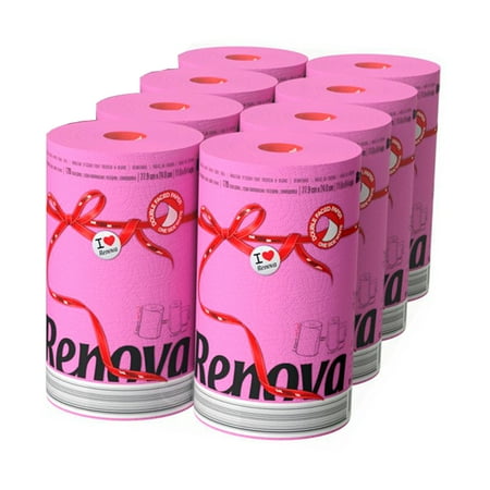 Renova Pink Paper Towels, 8 Rolls, 120 Sheets Per Roll