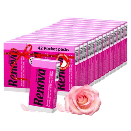 Renova Pink Rose Pocket Facial Tissue, 42 Packs, 9 Tissues Per Pack