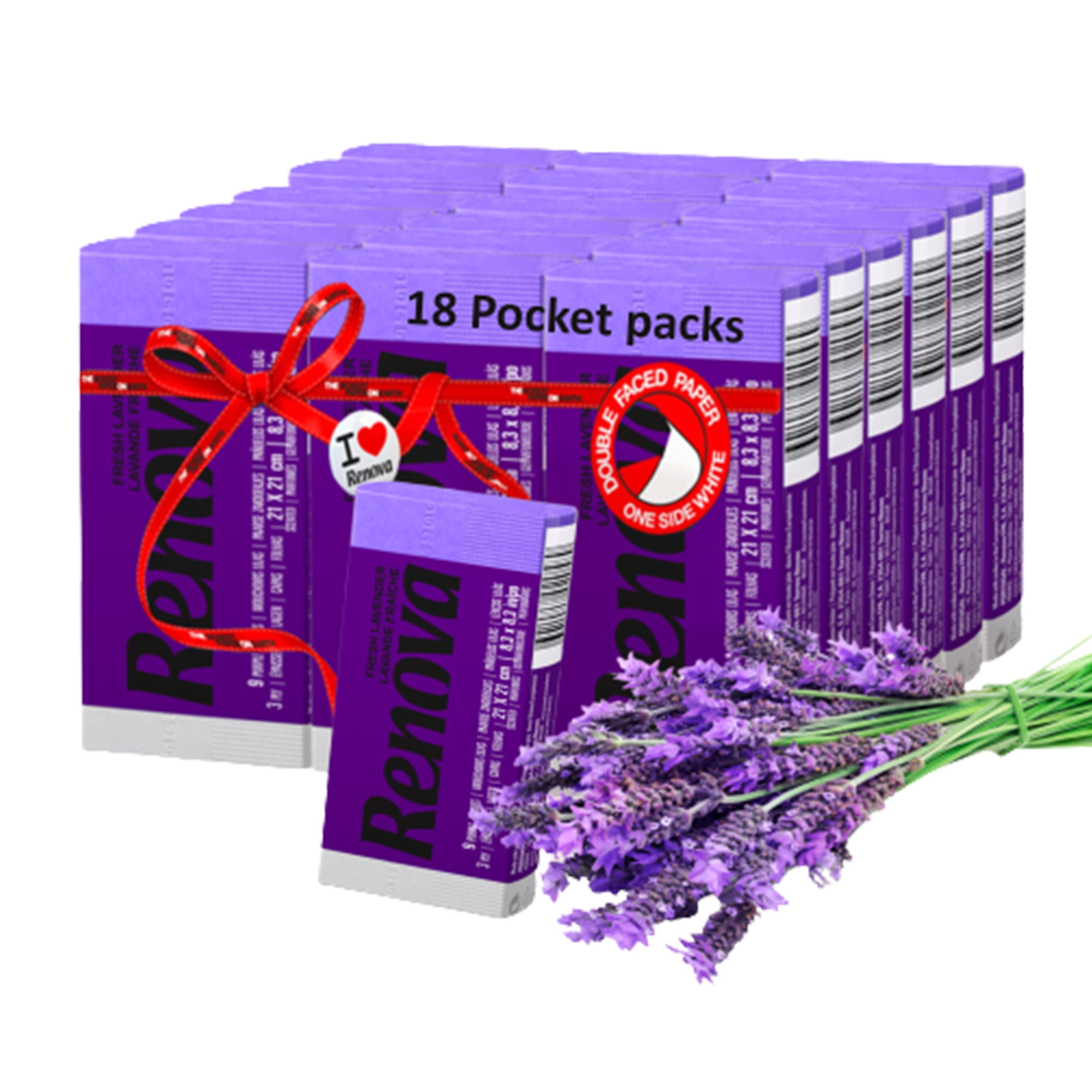 Renova Purple Lavender Pocket Facial Tissue, 18 Packs, 9 Tissues