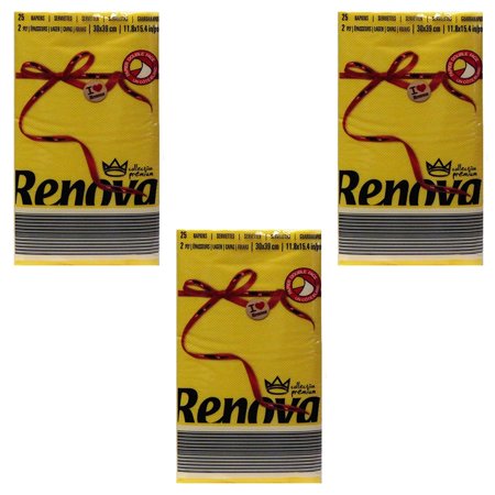 Renova Red Label Napkin- Yellow (25 Count) (Pack of 3)