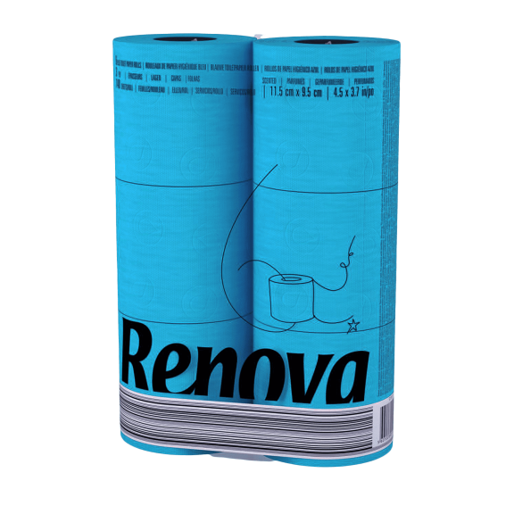 Renova  Scented Colored Toilet Paper Packs 3-Ply Bath Tissue Blue 1 Pack of 6 rolls