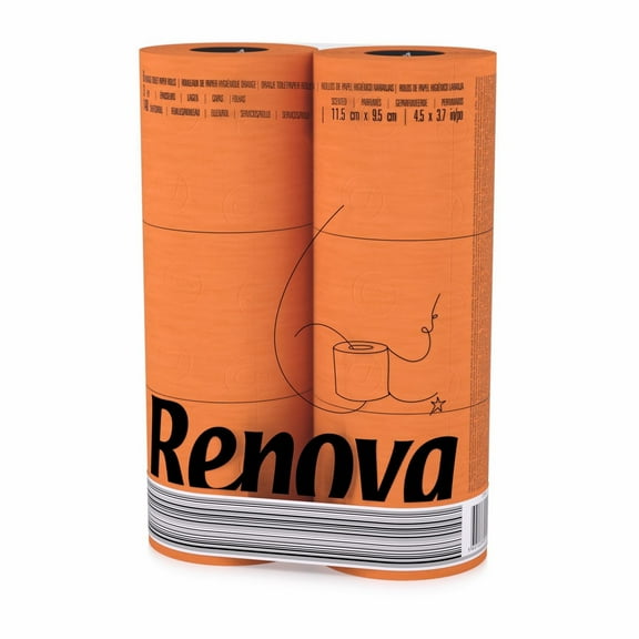 Renova  Scented Colored Toilet Paper Packs 3-Ply Bath Tissue Orange 1 Pack of 6 rolls