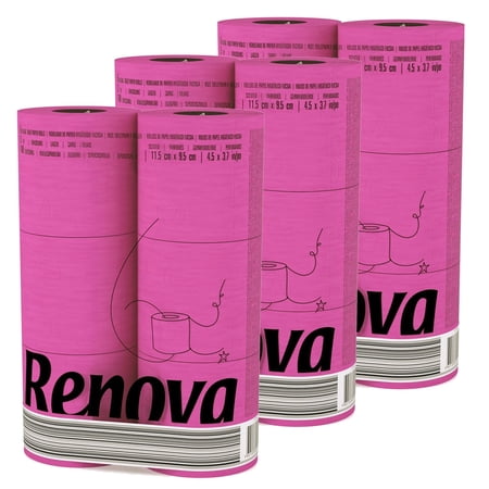 Renova Scented Colored Toilet Paper Packs 3-Ply Bath Tissue Pink 3 Packs of 6 Rolls