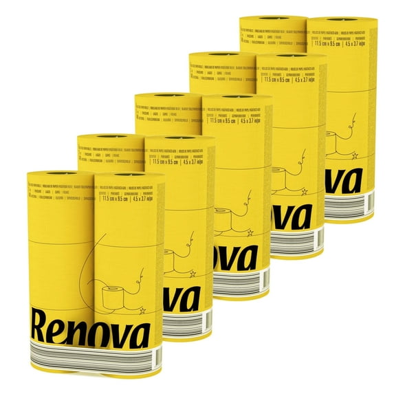 Renova  Scented Colored Toilet Paper Packs 3-Ply Bath Tissue Yellow 5 Packs of 6 Rolls
