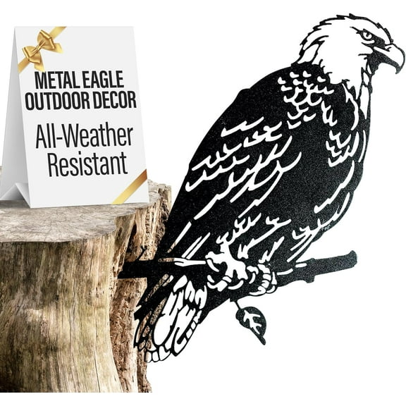 Renovatio Metal Bald Eagle Yard Decor - Majestic Outdoor Metal Bird Sculpture - Gardens, Homes - Manly Gifts for Men - Cool Present for Dad, Uncle, Grandfather - Textured Black