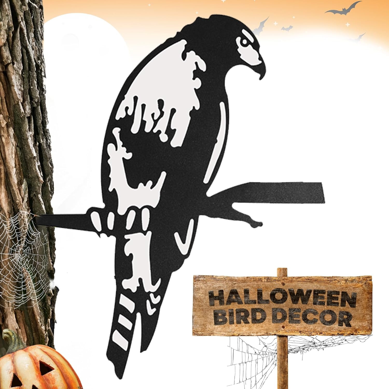 Rusty Black and White Metal Hawk Yard Decor