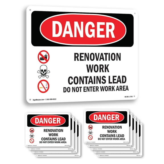 Renovation Work Contains Lead Do Not Enter OSHA Danger Aluminum Sign 10 Inch x 7 Inch - 10 Pack