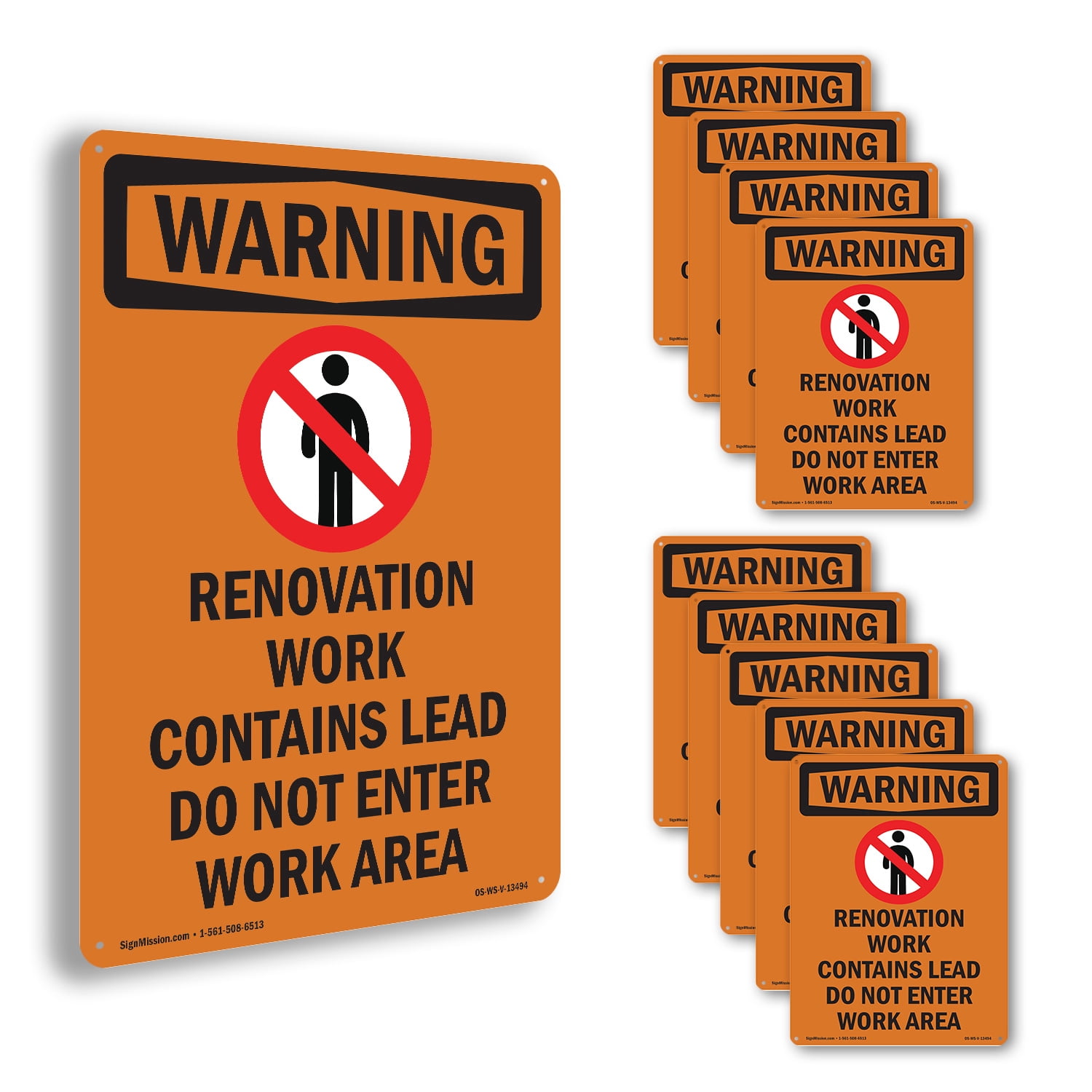 Renovation Work Contains With Symbol OSHA WARNING Rigid Plastic Sign 18 ...