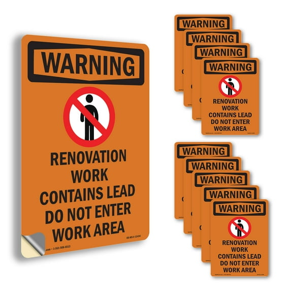 Renovation Work Contains With Symbol OSHA WARNING Vinyl Decal Label 24 Inch x 18 Inch - 10 Pack