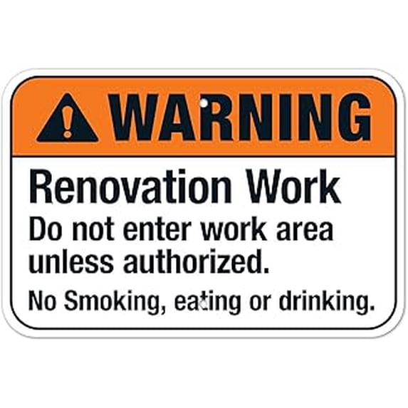Renovation Work Do Not Enter Work Area Warning Metal Sign 8 x 12 Inch for Industrial Area, Office Building, School Campus