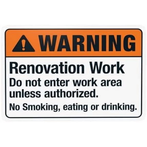 Renovation Work Do Not Enter Work Area Warning Sign, Construction Metal Signs for Home Business Outdoor Indoor Garage Street Wall Caution Custom Decor 12 x 8 Inches