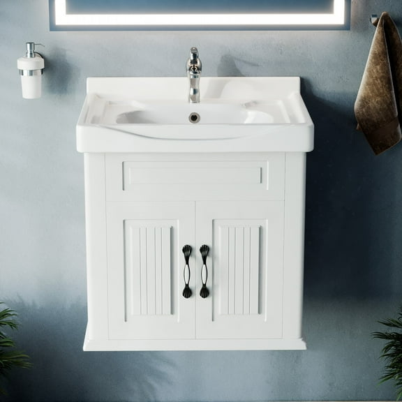 Renovator's Supply 24 1/4" White Wall Mounted Cabinet Vanity Bathroom Sink porcelain Finish