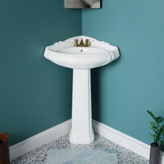 Renovator's Supply 26" Sheffield Deluxe Corner Bathroom Pedestal Sink, White