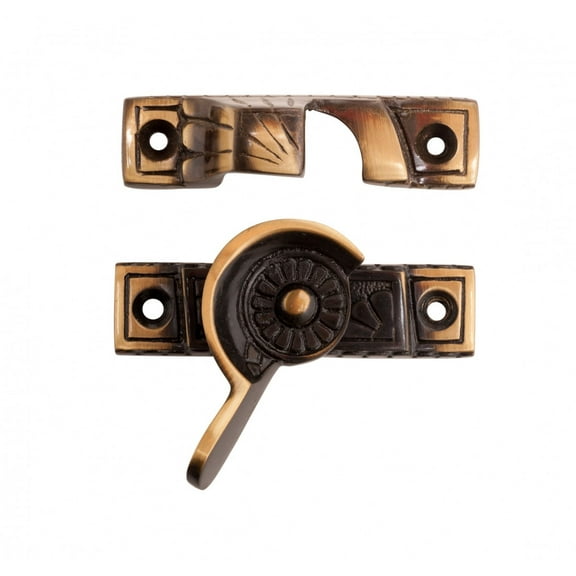 Renovator's Supply Antique Brass Window Sash Catch Lock 2.7" L Brass Finish Victorian Floral Window Fitch Fasteners and Mounting Hardware