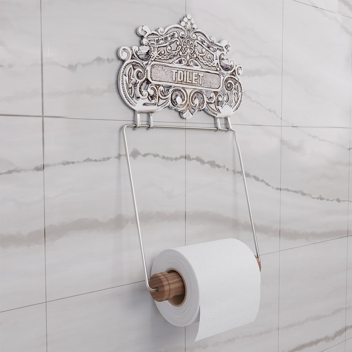 Antique Chrome Plated Brass Victorian Toilet Paper Holder