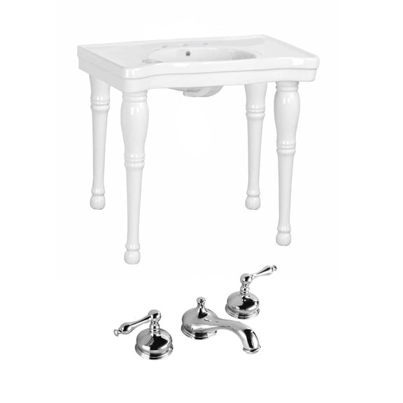 Renovator's Supply Antique Wall Mount White Console Sink Porcelain Finish with Widespread Faucet 33-1/4"x35.5"x19-3/4