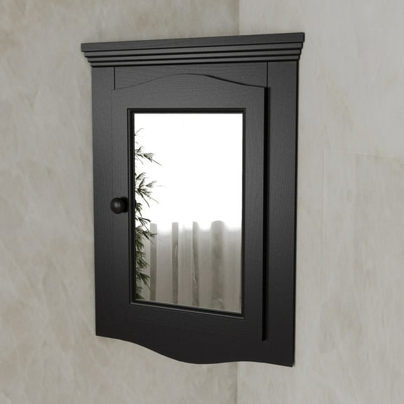 Renovator's Supply Black Hardwood Corner Wall Mount Medicine Cabinet with Recessed Mirror