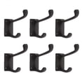 thumbnail image 1 of Renovator's Supply Black Wrought Iron Double Coat Robe Hooks 4 in. L Rustic Entry Way Hat or Jacket Hanger Wall Mount w/Screws Pack of 6, 1 of 7