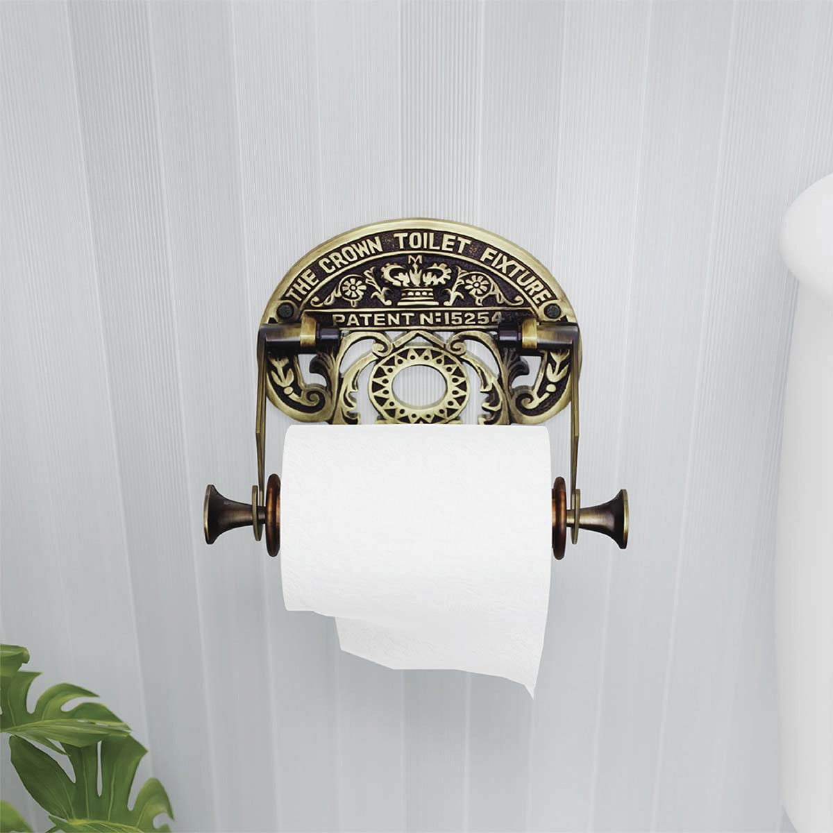 Antique Brass and Wood Victorian Style Toilet Paper Holder
