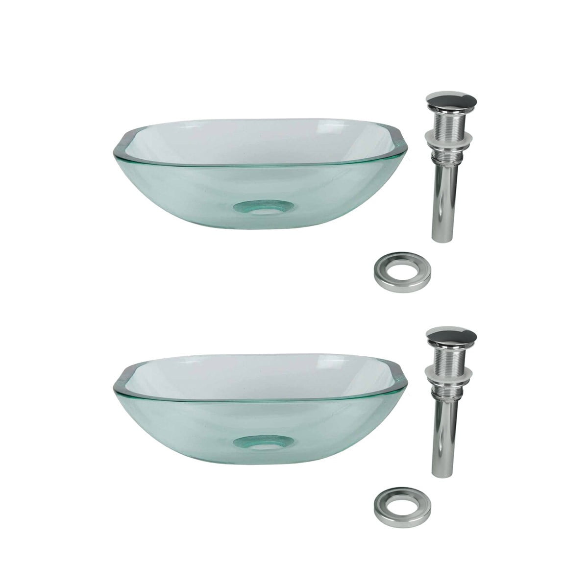 Clear Tempered Glass Square Vessel Sink Set with Drain
