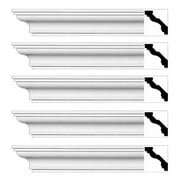 Renovator's Supply Cornice Crown Mouldings White Urethane Marblehead Simple DIY Interior Design Home Decoration Ceiling Wall Border Edges 5 Pcs Total 470" L