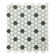 Renovators Supply Black and White Porcelain Mosaic Hexagon Floor Wall Tile Matte White and Glossy Black Backsplash Tile 23 Sheets 10.25" x 11.8" 19.3 SQ FT