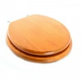 thumbnail image 1 of Renovator's Supply Golden Oak Finish Wooden Round Bathroom Toilet Seat Chrome Hinges, 1 of 7