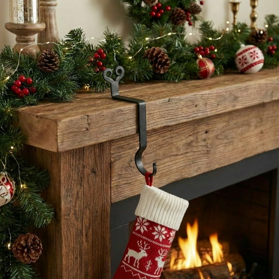 Renovator's Supply Heart Christmas Stocking Holder 10" Hanger Black Wrought Iron