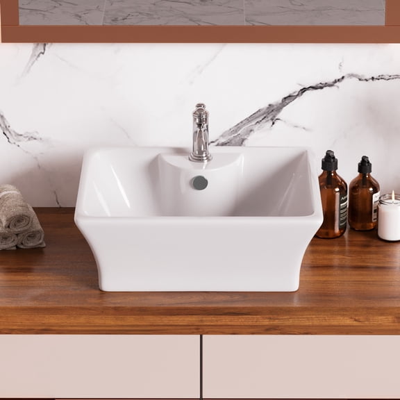 Renovator's Supply Newcastle 19 3/4" Square Countertop Vessel Bathroom Sink White with Overflow