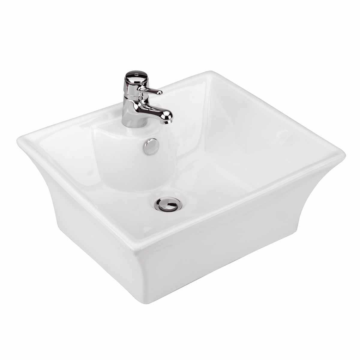 Gloss White Ceramic Square Vessel Bathroom Sink with Overflow