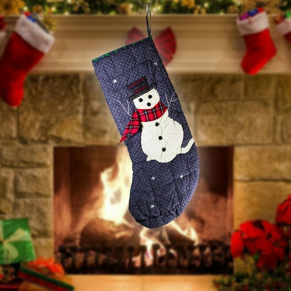 Renovator's Supply Snowman Christmas Stocking Blue Cotton 20"